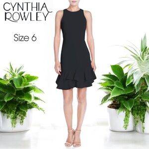 Cynthia Rowley Ruffle Hem Black Dress